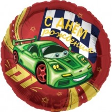 Шар (18''/46 см) Круг, С Днем Рождения (гоночная машинка), 1 шт. в уп. 