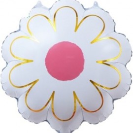 Шар (21''/53 см) Цветок, Ромашка, Золотые лепестки, Белый, 1 шт. 