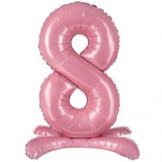 Шар (32''/81 см) Цифра, 8 на подставке, Розовый, 1 шт. в уп. 