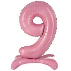 Шар (32''/81 см) Цифра, 9 на подставке, Розовый, 1 шт. в уп. 