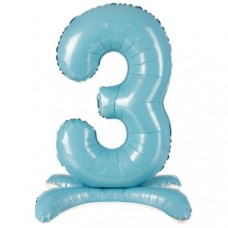 Шар (32''/81 см) Цифра, 3 на подставке, Голубой, 1 шт. в уп. 