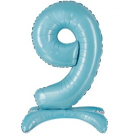 Шар (32''/81 см) Цифра, 9 на подставке, Голубой, 1 шт. в уп. 