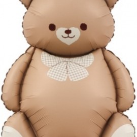 Шар (35''/89 см) Фигура, Мишка с бантом, Коричневый, Сатин, 1 шт. в уп. 