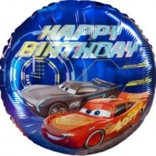 Шар (18''/46 см) Круг, Гоночные машинки, Happy Birthday, 1 шт. в уп. 