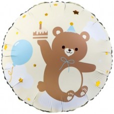 Шар (18''/46 см) Круг, Мишка с кексиком, Кремовый, 1 шт. в уп. (цв.этик.) 