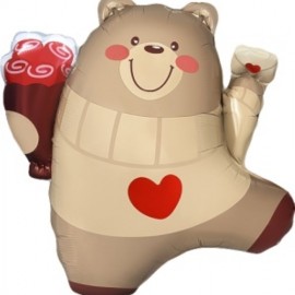 Шар (27''/69 см) Фигура, Мишка с валентинкой, 1 шт. 