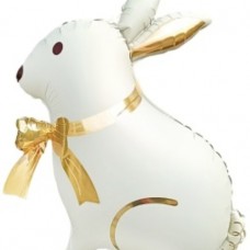 Шар (33''/84 см) Фигура, Зайка с золотым бантиком, Сатин, 1 шт. 