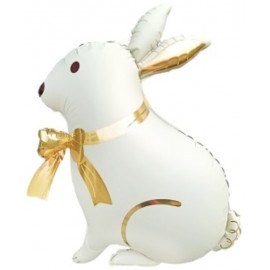 Шар (33''/84 см) Фигура, Зайка с золотым бантиком, Сатин, 1 шт. 