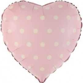 Шар (18''/46 см) Сердце, Кремовый горошек, Розовый, 1 шт. 