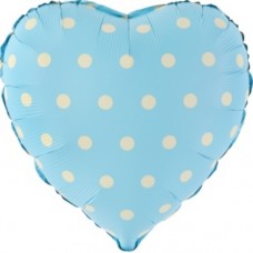 Шар (18''/46 см) Сердце, Кремовый горошек, Голубой, 1 шт. 