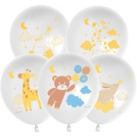 Шар (12''/30 см) Любимые зверята, Белый, пастель, 2 ст, 25 шт. 
