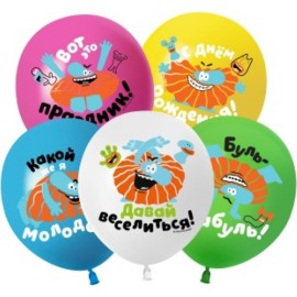 Шар (12''/30 см) Бодо Бородо, С Днем Рождения!, Ассорти, пастель, 1 ст, 25 шт. 