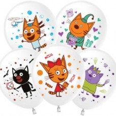 Шар (12''/30 см) Три Кота, Играем вместе, Белый, пастель, 1 ст, 25 шт. 