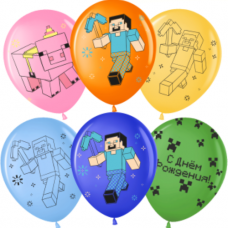 Шар (12''/30 см) С Днем Рождения! Пиксельный Герой, Ассорти, пастель, 2 ст, 25 шт.