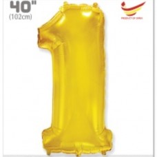 Шар (40''/102 см) Цифра, 1, Золото, 1 шт. 