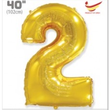 Шар (40''/102 см) Цифра, 2, Золото, 1 шт. в упак. 