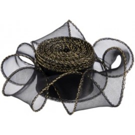 Лента декоративная (4 см*9,14 м) Органза с леской, Золотая кайма, Черный, 1 шт. 