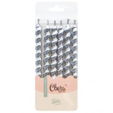 Свечи Роскошная серия, Серебро, Металлик, 0,8*7,5 + 2,5 см, 6 шт. с держат. 