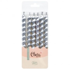 Свечи Роскошная серия, Серебро, Металлик, 0,8*7,5 + 2,5 см, 6 шт. с держат. 