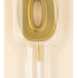 Свеча Цифра, 0 Чистая линия, на шпажке, Золото, 4,7*6,7 + 7 см, 1 шт. с держат. 