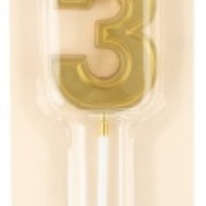 Свеча Цифра, 3 Чистая линия, на шпажке, Золото, 4,7*6,7 + 7 см, 1 шт. с держат. 