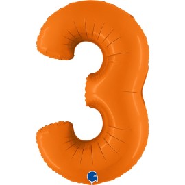 Шар (40''/102 см) Цифра, 3, Оранжевый, Сатин, 1 шт. 