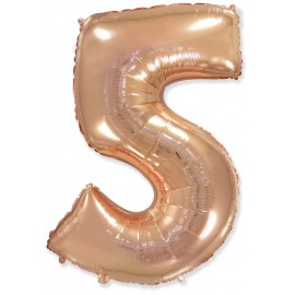 Шар (40''/102 см) Цифра, 5, Розовое Золото, 1 шт. 