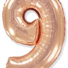 Шар (40''/102 см) Цифра, 9, Розовое Золото, 1 шт. 