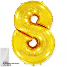 Шар (40''/102 см) Цифра, 8, Золото, 1 шт. в уп. 