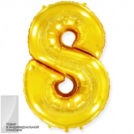 Шар (40''/102 см) Цифра, 8, Золото, 1 шт. в уп. 