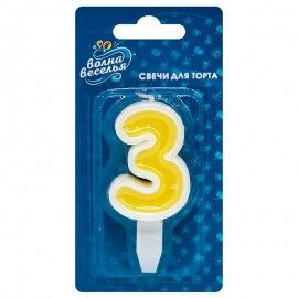 Свеча Цифра, 3 Белая окантовка, 5 см, 1 шт. 