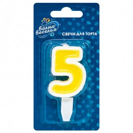 Свеча Цифра, 5 Белая окантовка, 5 см, 1 шт. 