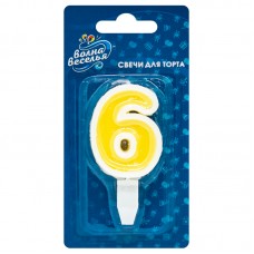 Свеча Цифра, 6 Белая окантовка, 5 см, 1 шт. 
