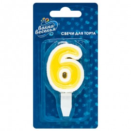Свеча Цифра, 6 Белая окантовка, 5 см, 1 шт. 