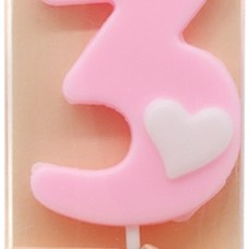 Свеча Цифра, 3 Белое сердечко, Розовый, 4,5 + 4 см, 1 шт. с держат. 