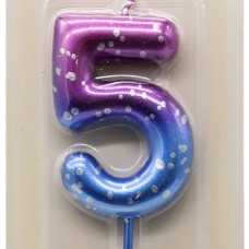 Свеча Цифра, 5 Сияющий космос, Градиент, 6 + 3 см, 1 шт. с держат. 