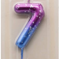 Свеча Цифра, 7 Сияющий космос, Градиент, 6 + 3 см, 1 шт. с держат. 