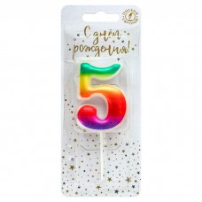 Свеча Цифра, 5 Радуга, Градиент, 4,3 см, 1 шт. 