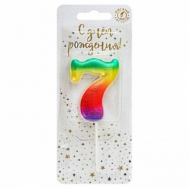 Свеча Цифра, 7 Радуга, Градиент, 4,3 см, 1 шт. 