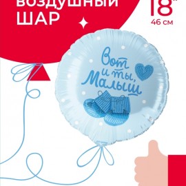 Шар (18''/46 см) Круг, Вот и ты, Малыш, Нежно-голубой, 1 шт. в уп. 