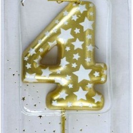 Свеча Цифра, 4 Звездочки, Золото, 4,3 см, 1 шт 