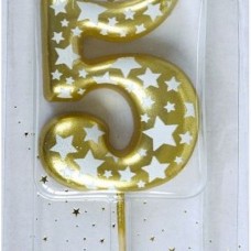Свеча Цифра, 5 Звездочки, Золото, 4,3 см, 1 шт 