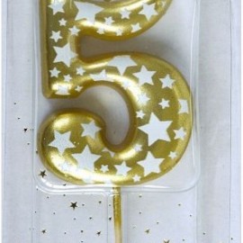 Свеча Цифра, 5 Звездочки, Золото, 4,3 см, 1 шт 