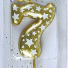 Свеча Цифра, 7 Звездочки, Золото, 4,3 см, 1 шт 