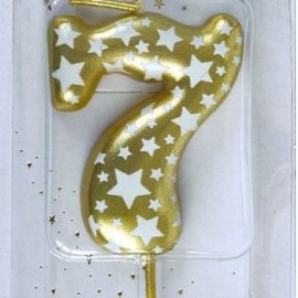 Свеча Цифра, 7 Звездочки, Золото, 4,3 см, 1 шт 