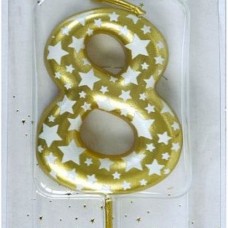 Свеча Цифра, 8 Звездочки, Золото, 4,3 см, 1 шт 