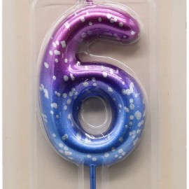 Свеча Цифра, 6 Сияющий космос, Градиент, 6 + 3 см, 1 шт. с держат. 