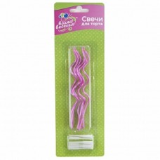 Свечи Коктейльные, Тонкие спирали, Розовый, Перламутр, 0,2*12 см, 6 шт. с держат. 