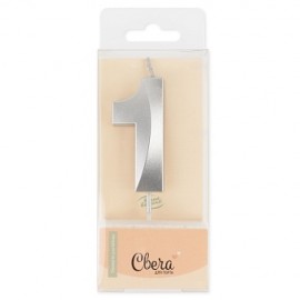Свеча Цифра, 1 Грани, Серебро, Металлик, 4,2*6 + 4,5 см, 1 шт. с держат. 
