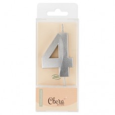 Свеча Цифра, 4 Грани, Серебро, Металлик, 4,2*6 + 4,5 см, 1 шт. с держат. 